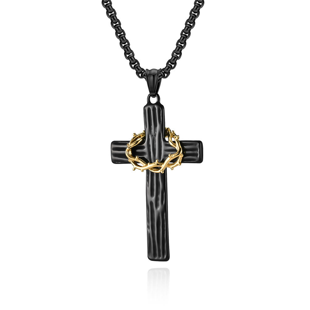 Christianartworkshop Modern Style Jesus Crown Of Thorns Cross Sacred Protection Pendant Necklace