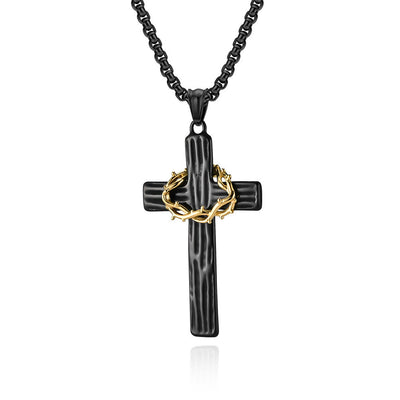 Christianartworkshop Modern Style Jesus Crown Of Thorns Cross Sacred Protection Pendant Necklace