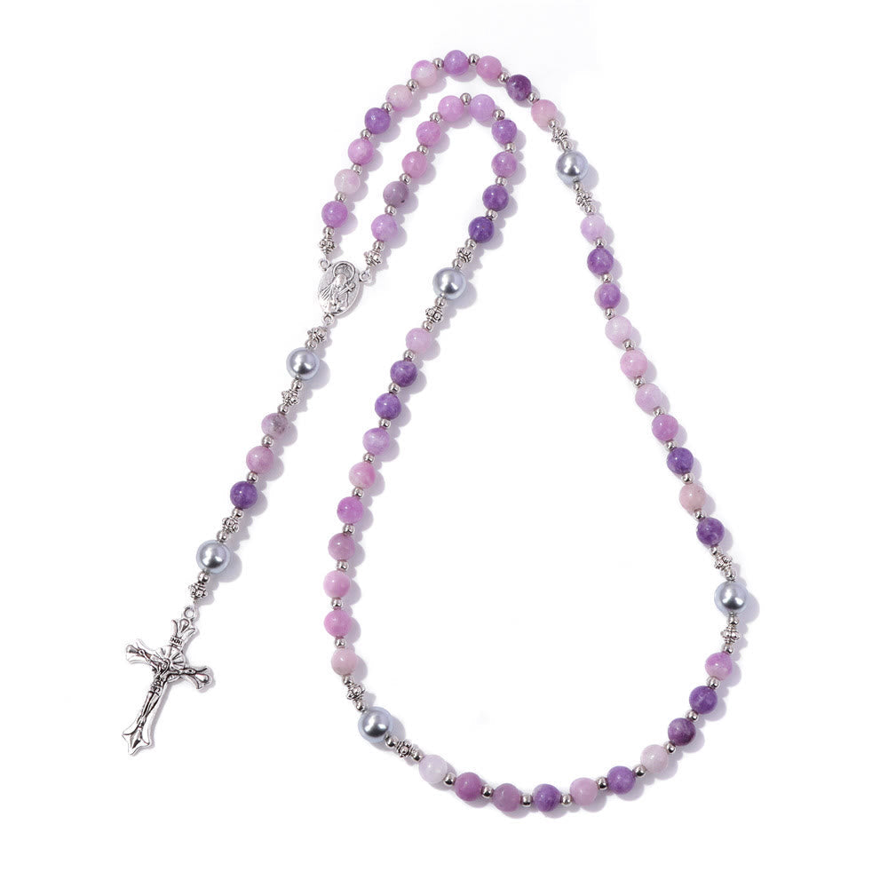 Christianartworkshop Natural Stone & Pearl Miraculous Medal Prayer Rosary