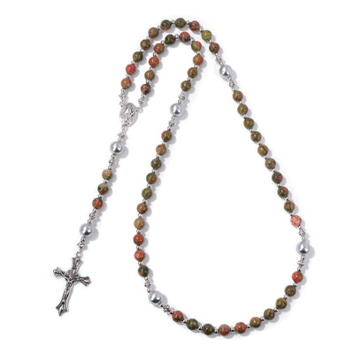 Christianartworkshop Natural Stone & Pearl Miraculous Medal Prayer Rosary