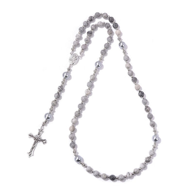 Christianartworkshop Natural Stone & Pearl Miraculous Medal Prayer Rosary