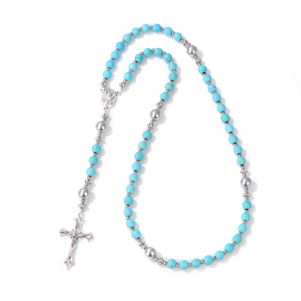 Christianartworkshop Natural Stone & Pearl Miraculous Medal Prayer Rosary