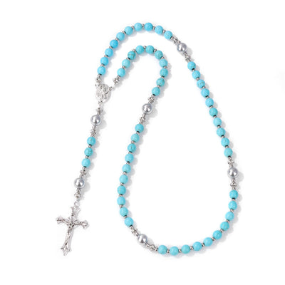 Christianartworkshop Natural Stone & Pearl Miraculous Medal Prayer Rosary
