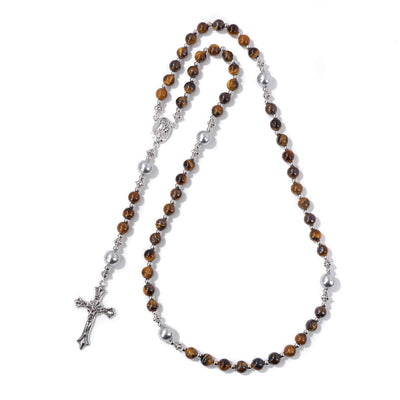 Christianartworkshop Natural Stone & Pearl Miraculous Medal Prayer Rosary