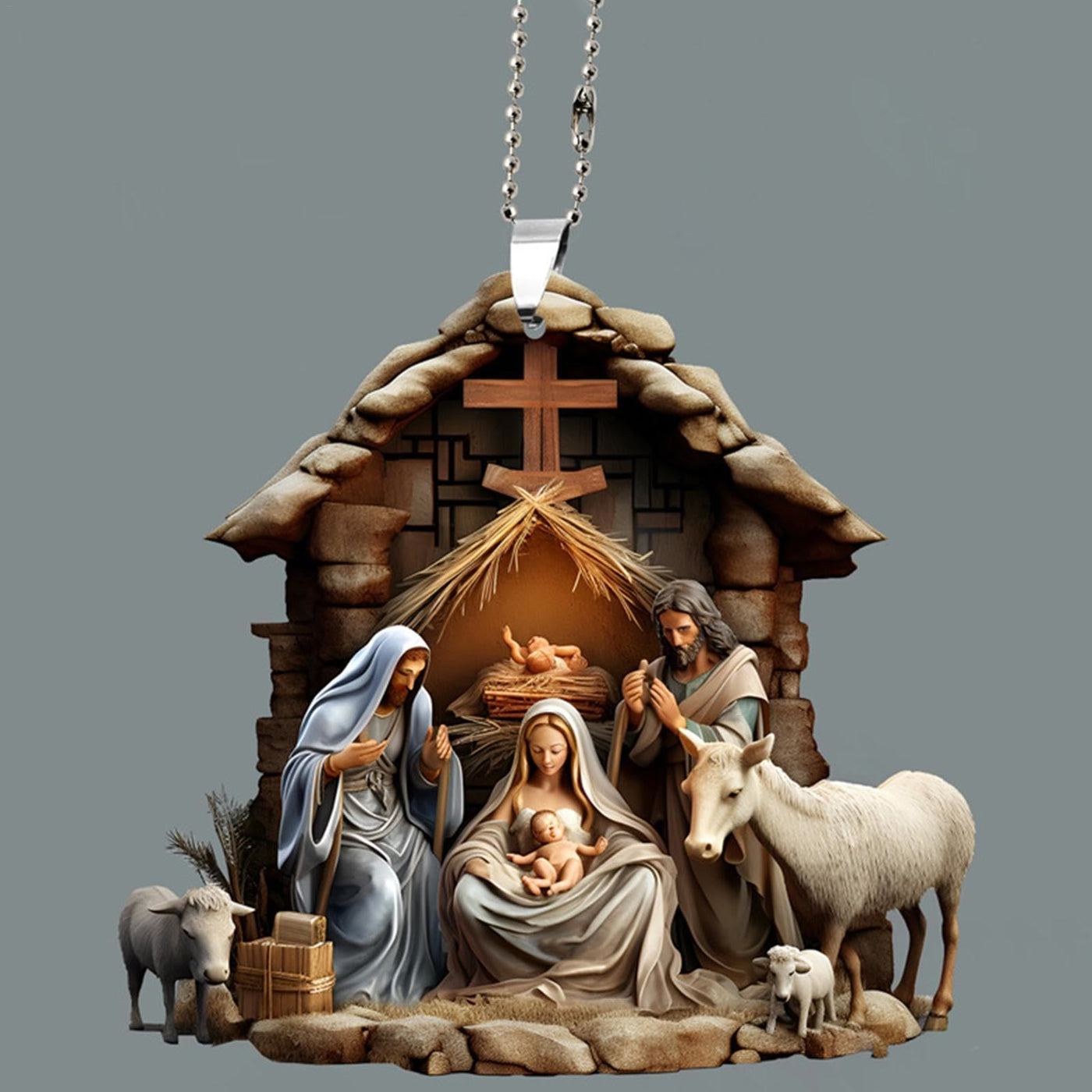 Christianartworkshop Classic Colored Style Nativity Scene Blessed Christmas Nativity Hanging Ornaments