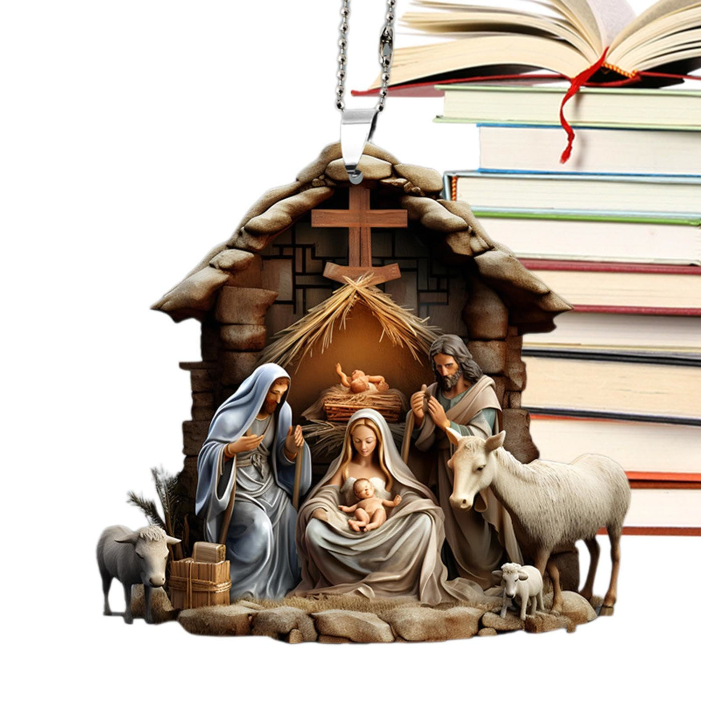 Christianartworkshop Classic Colored Style Nativity Scene Blessed Christmas Nativity Hanging Ornaments