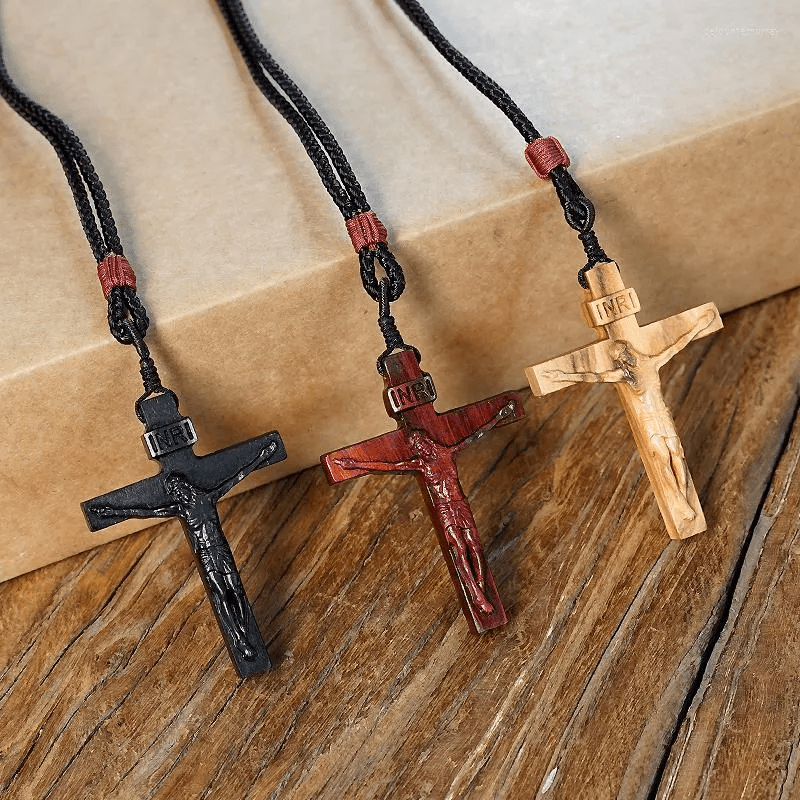 Christianartworkshop FAITH AS YOUR ARMOR: Jesus Crucifix Wooden Necklace