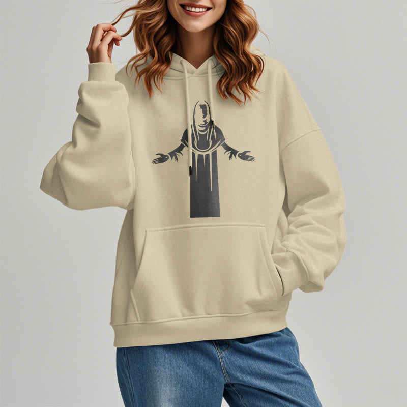 Christianartworkshop Classic Style Saint Figure Hands Open Praying Fleece Lined Polyester Hoodie