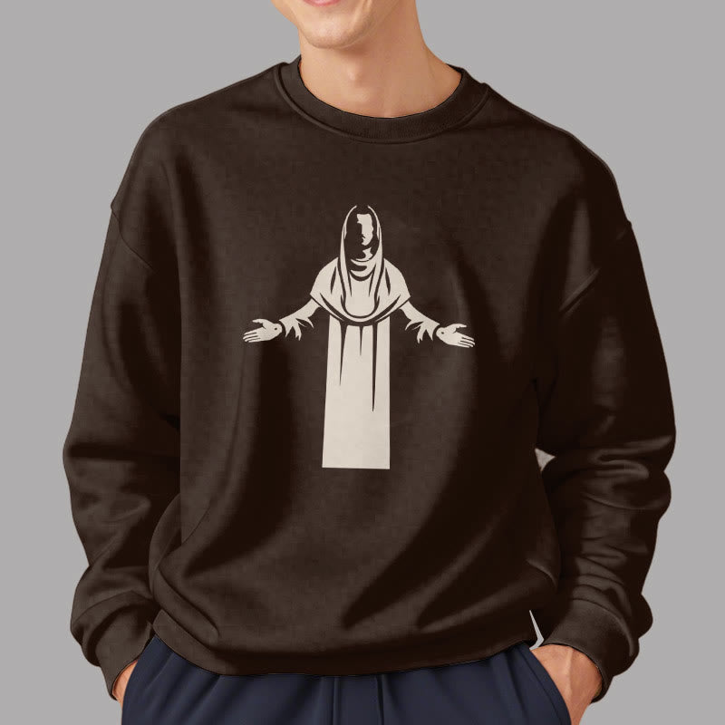 Christianartworkshop Classic Style Saint Figure Hands Open Praying Fleece Lined Polyester Sweatshirt