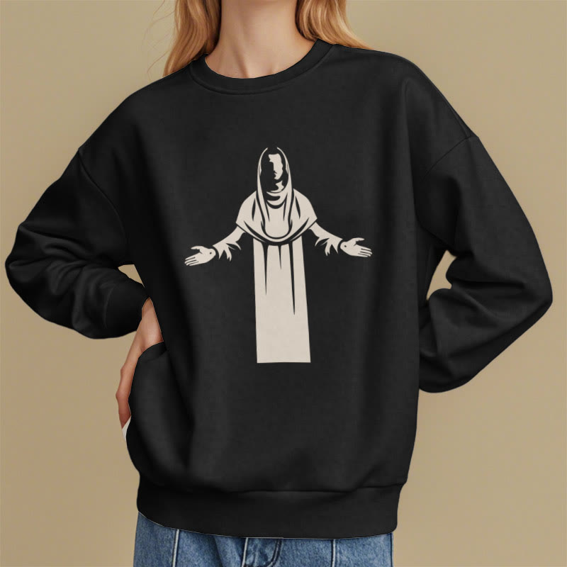 Christianartworkshop Classic Style Saint Figure Hands Open Praying Fleece Lined Polyester Sweatshirt
