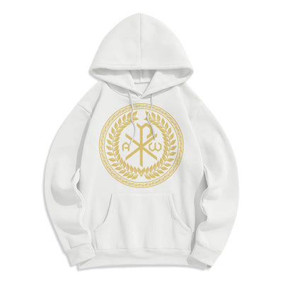 Christianartworkshop Classic Style Sacred Chi-rho Emblem Laurel Wreath Fleece Lined Polyester Hoodie