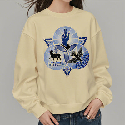 Christianartworkshop Modern Style St. Benedict Lamb Of God Dove Fleece Lined Polyester Sweatshirt
