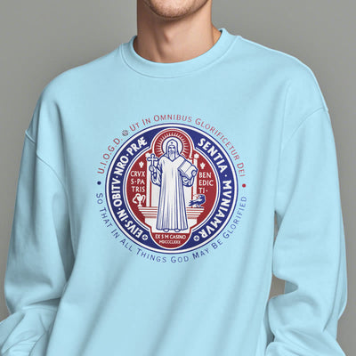Christianartworkshop  Classic Colored Style St. Benedict Medal Emblem Fleece Lined Polyester Sweatshirt