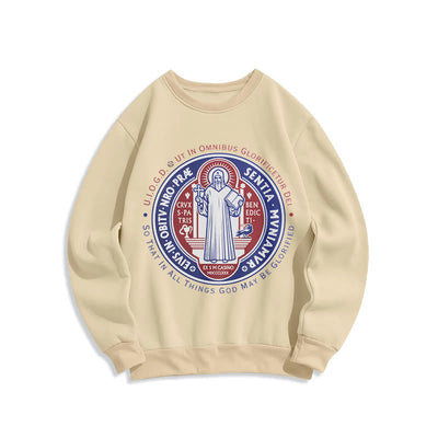 Christianartworkshop  Classic Colored Style St. Benedict Medal Emblem Fleece Lined Polyester Sweatshirt