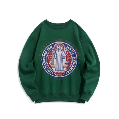 Christianartworkshop  Classic Colored Style St. Benedict Medal Emblem Fleece Lined Polyester Sweatshirt
