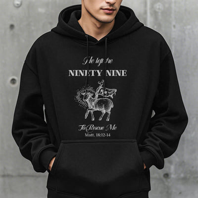 Christianartworkshop Quotation Style He Left the Ninety-Nine Fleece Lined Polyester Hoodie