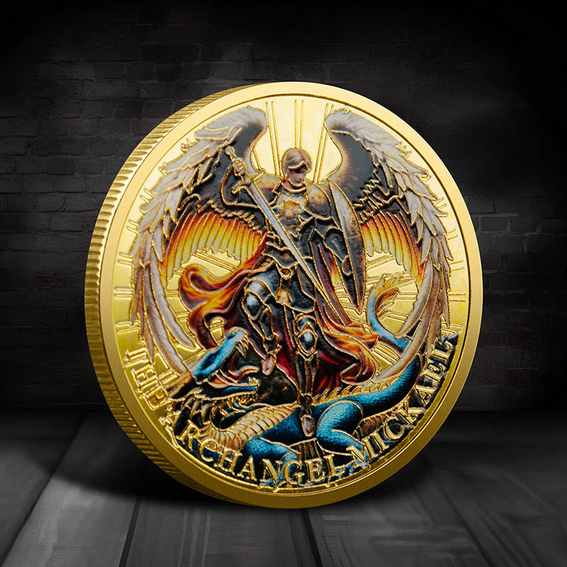 Christianartworkshop Classic Style Saint Michael the Archangel Psalm 91:10-11 Protection Strengthen Challenge Coin