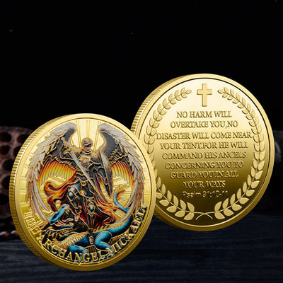 Christianartworkshop Classic Style Saint Michael the Archangel Psalm 91:10-11 Protection Strengthen Challenge Coin