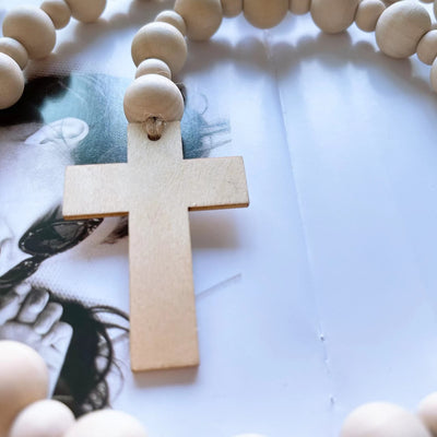Christianartworkshop Classic Rustic Style Cross Tassel Wooden Bead Decorations