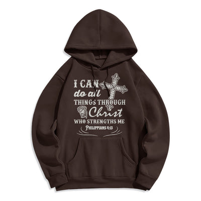Christianartworkshop Quotation Style I Can Do All Things Fleece Lined Polyester Hoodie