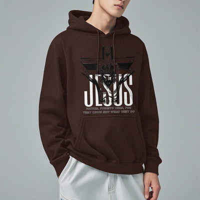 Christianartworkshop Classic Style Father Forgive Them Crucifix Fleece Lined Polyester Hoodie