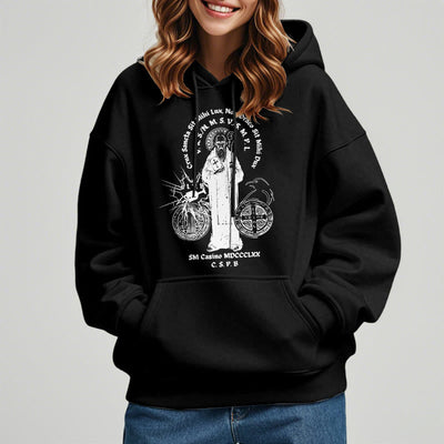 Christianartworkshop Classic Style St. Benedict Figure Fleece Lined Polyester Hoodie