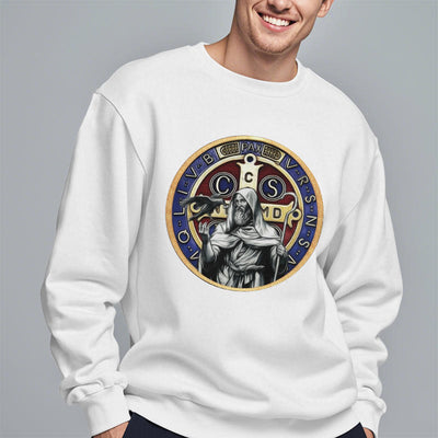 Christianartworkshop Classic Colored Style St. Benedict Figure Emblem Fleece Lined Polyester Sweatshirt