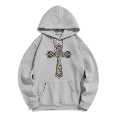 Christianartworkshop Classic Style St. Benedict Cruxifix Faith Fleece Lined Polyester Hoodie