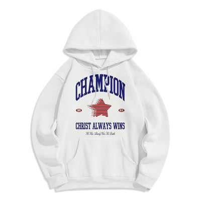 Christianartworkshop Modern Style Champion Christ Always Wins Fleece Lined Polyester Hoodie