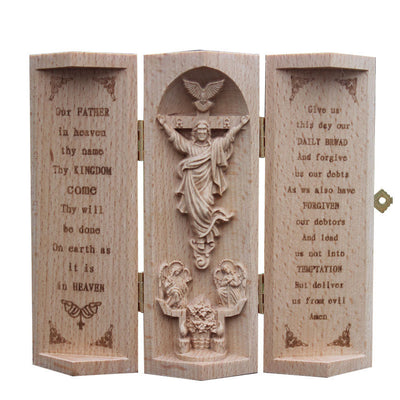 Christianartworkshop Classic Style Openable Wooden Cylinder Jesus Figure Desktop Decorations Ornament