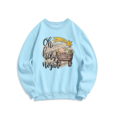 Christianartworkshop Colored Style Holy Night Cradle Nativity Scene Fleece Lined Polyester Sweatshirt