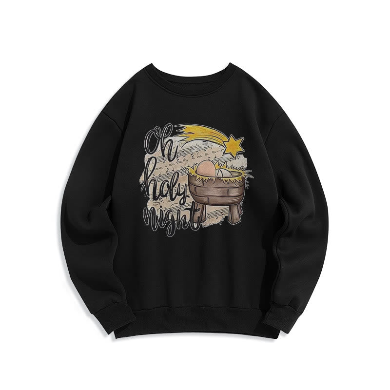 Christianartworkshop Colored Style Holy Night Cradle Nativity Scene Fleece Lined Polyester Sweatshirt
