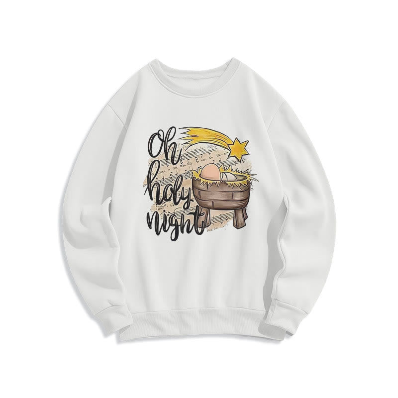 Christianartworkshop Colored Style Holy Night Cradle Nativity Scene Fleece Lined Polyester Sweatshirt