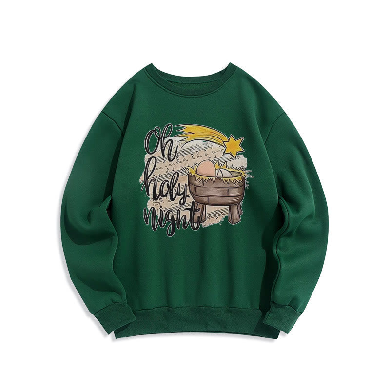 Christianartworkshop Colored Style Holy Night Cradle Nativity Scene Fleece Lined Polyester Sweatshirt