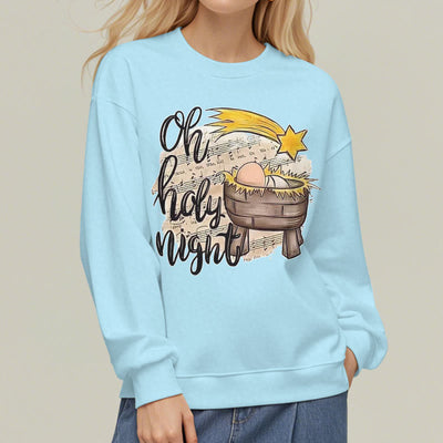 Christianartworkshop Colored Style Holy Night Cradle Nativity Scene Fleece Lined Polyester Sweatshirt