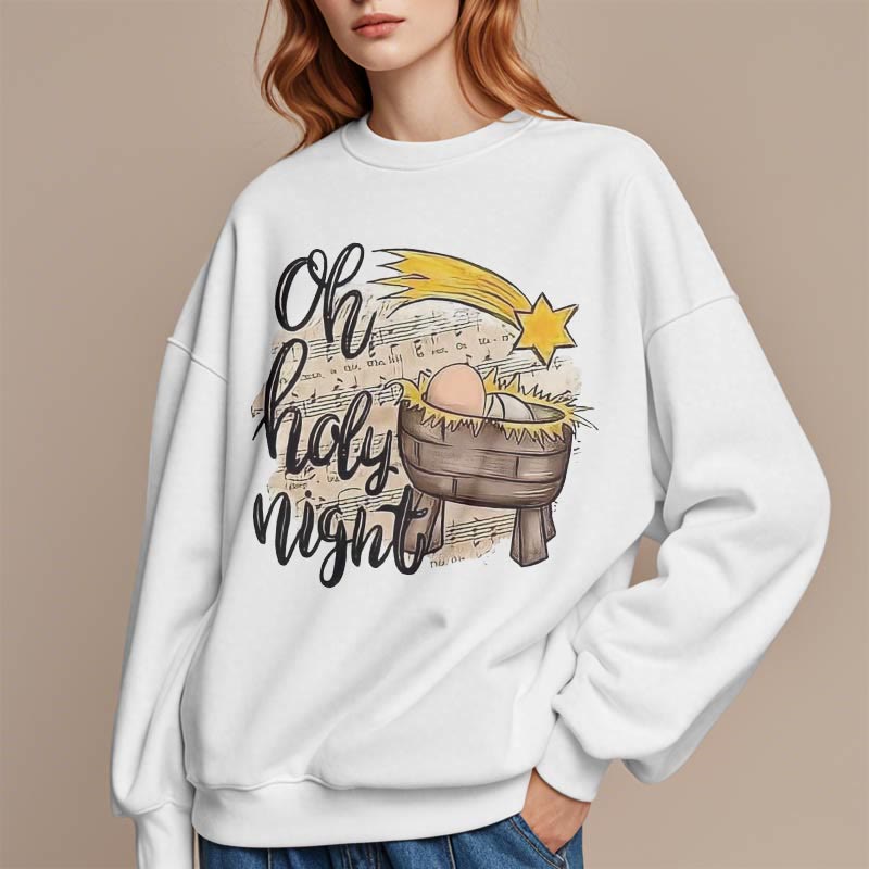 Christianartworkshop Colored Style Holy Night Cradle Nativity Scene Fleece Lined Polyester Sweatshirt