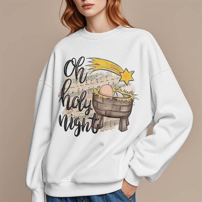 Christianartworkshop Colored Style Holy Night Cradle Nativity Scene Fleece Lined Polyester Sweatshirt