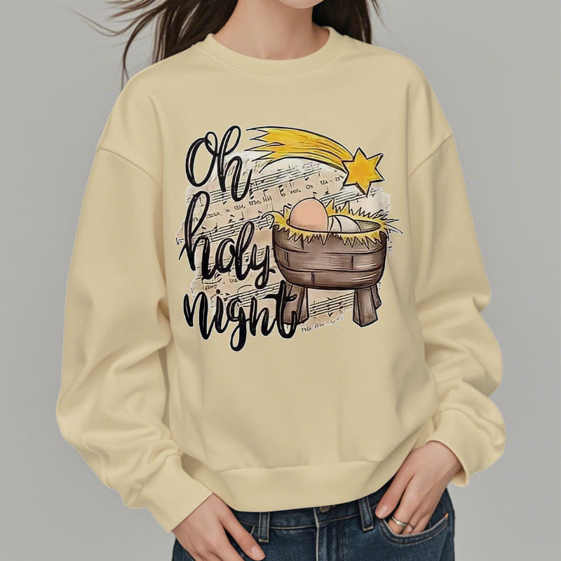 Christianartworkshop Colored Style Holy Night Cradle Nativity Scene Fleece Lined Polyester Sweatshirt
