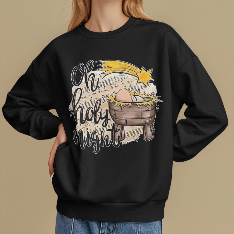 Christianartworkshop Colored Style Holy Night Cradle Nativity Scene Fleece Lined Polyester Sweatshirt