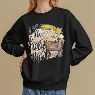 Christianartworkshop Colored Style Holy Night Cradle Nativity Scene Fleece Lined Polyester Sweatshirt