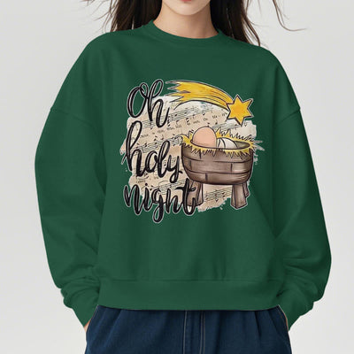 Christianartworkshop Colored Style Holy Night Cradle Nativity Scene Fleece Lined Polyester Sweatshirt