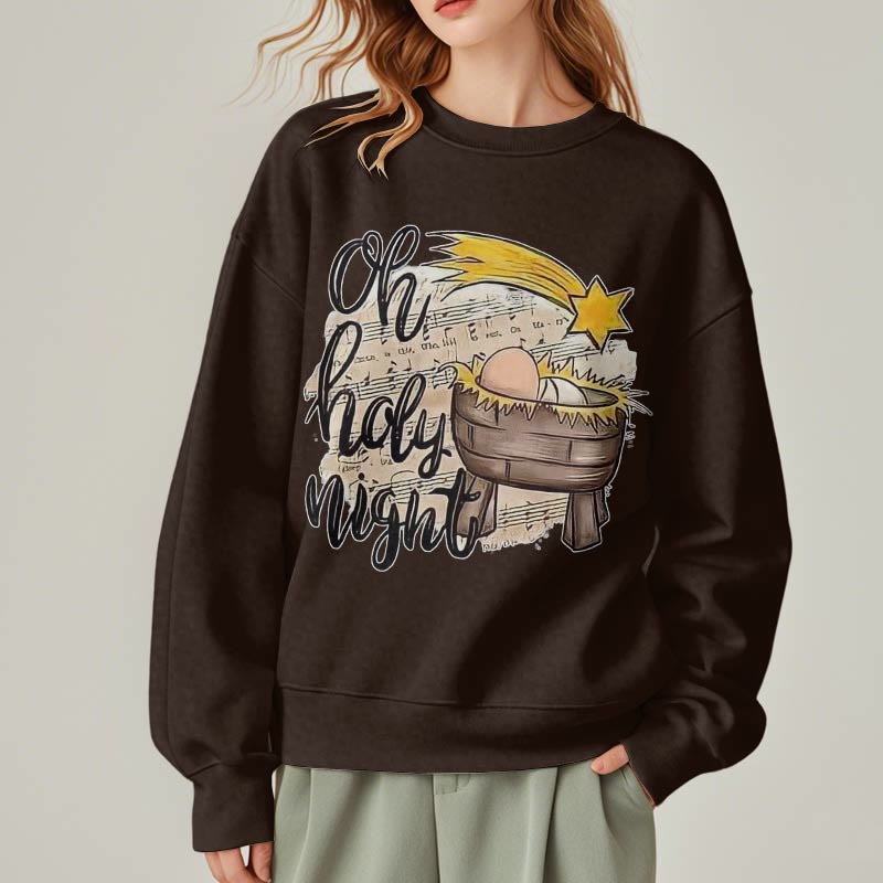 Christianartworkshop Colored Style Holy Night Cradle Nativity Scene Fleece Lined Polyester Sweatshirt