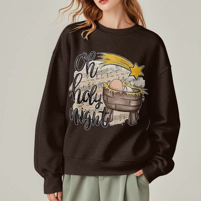 Christianartworkshop Colored Style Holy Night Cradle Nativity Scene Fleece Lined Polyester Sweatshirt