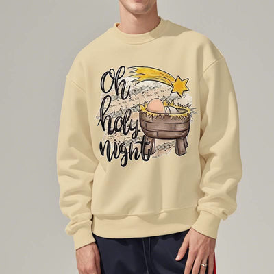 Christianartworkshop Colored Style Holy Night Cradle Nativity Scene Fleece Lined Polyester Sweatshirt