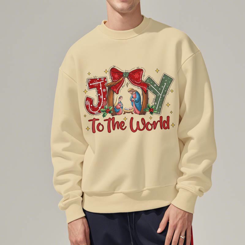Christianartworkshop Colored Style Joy To The World Nativity Scene Fleece Lined Polyester Sweatshirt