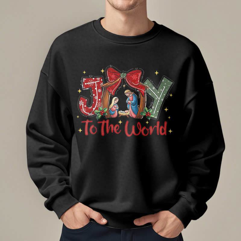 Christianartworkshop Colored Style Joy To The World Nativity Scene Fleece Lined Polyester Sweatshirt