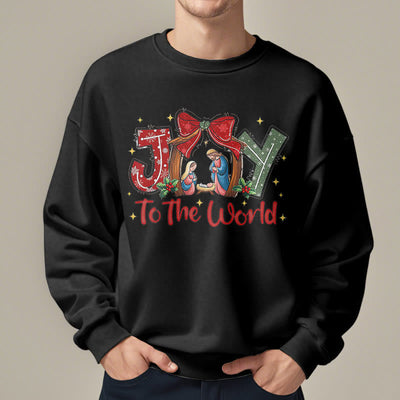 Christianartworkshop Colored Style Joy To The World Nativity Scene Fleece Lined Polyester Sweatshirt