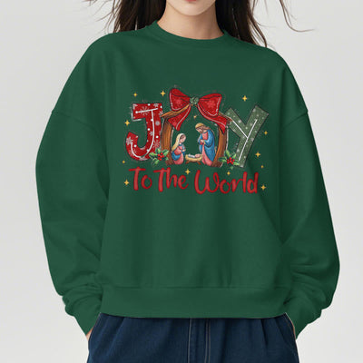 Christianartworkshop Colored Style Joy To The World Nativity Scene Fleece Lined Polyester Sweatshirt