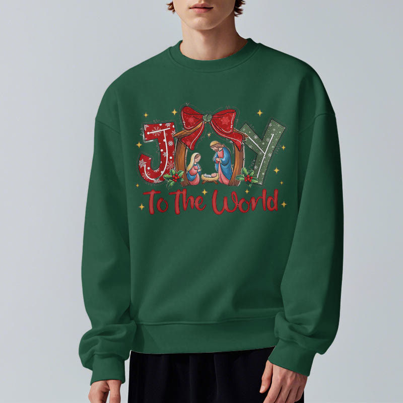 Christianartworkshop Colored Style Joy To The World Nativity Scene Fleece Lined Polyester Sweatshirt