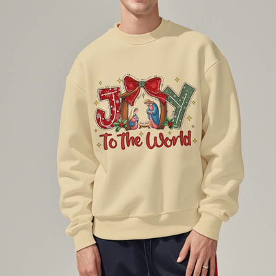 Christianartworkshop Colored Style Joy To The World Nativity Scene Fleece Lined Polyester Sweatshirt